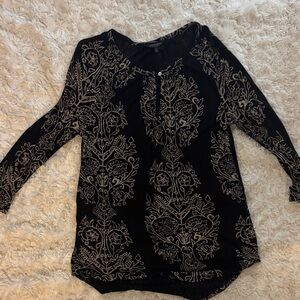 Lucky Brand Black and Cream Patterned Blouse